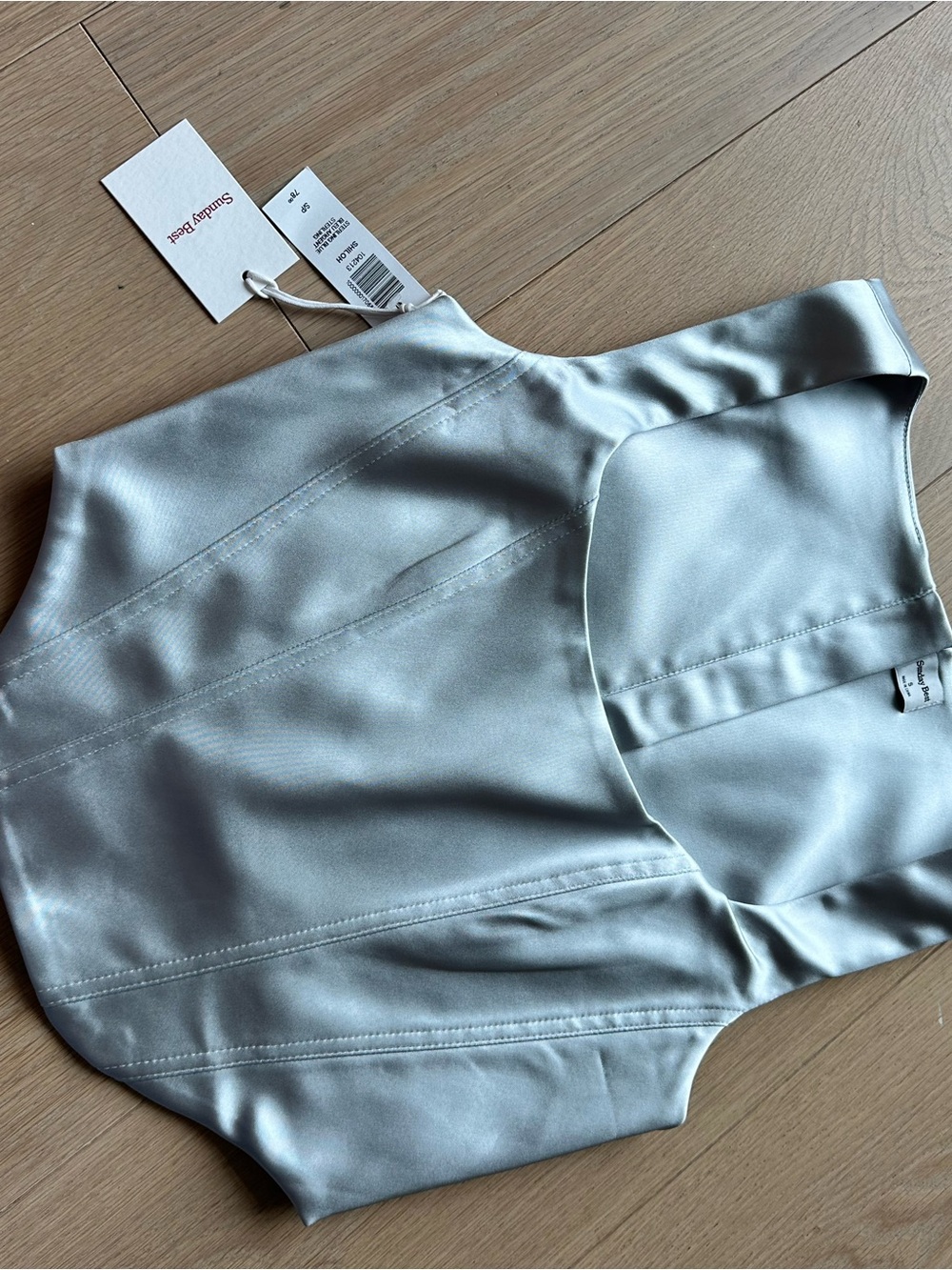 Aritzia Sunday Best Shiloh Satin Bustier NWT Sterling Blue Size S - Picture 3 of 9